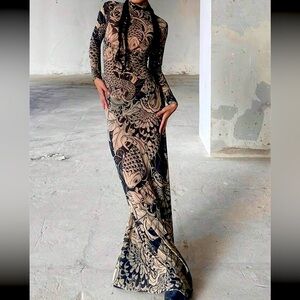 Mesh Print Long Maxi Dress